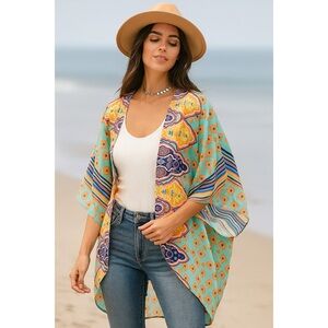 Isle Apparel | Vibrant Geo Aztec Lightweight Coverup Boho Mini Kimono
